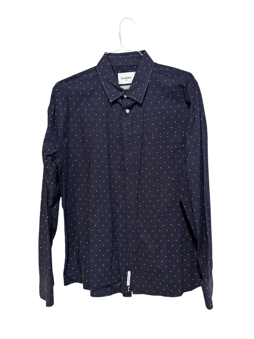 Goodfellow & Co Men's Navy Shirt with White Micro-Dots